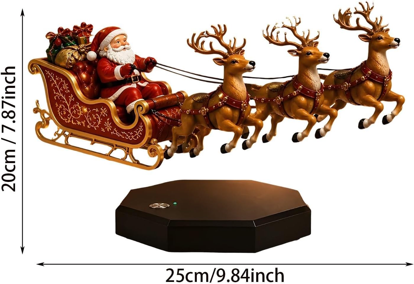 Cozy Noel floating Santa sleigh with three reindeer