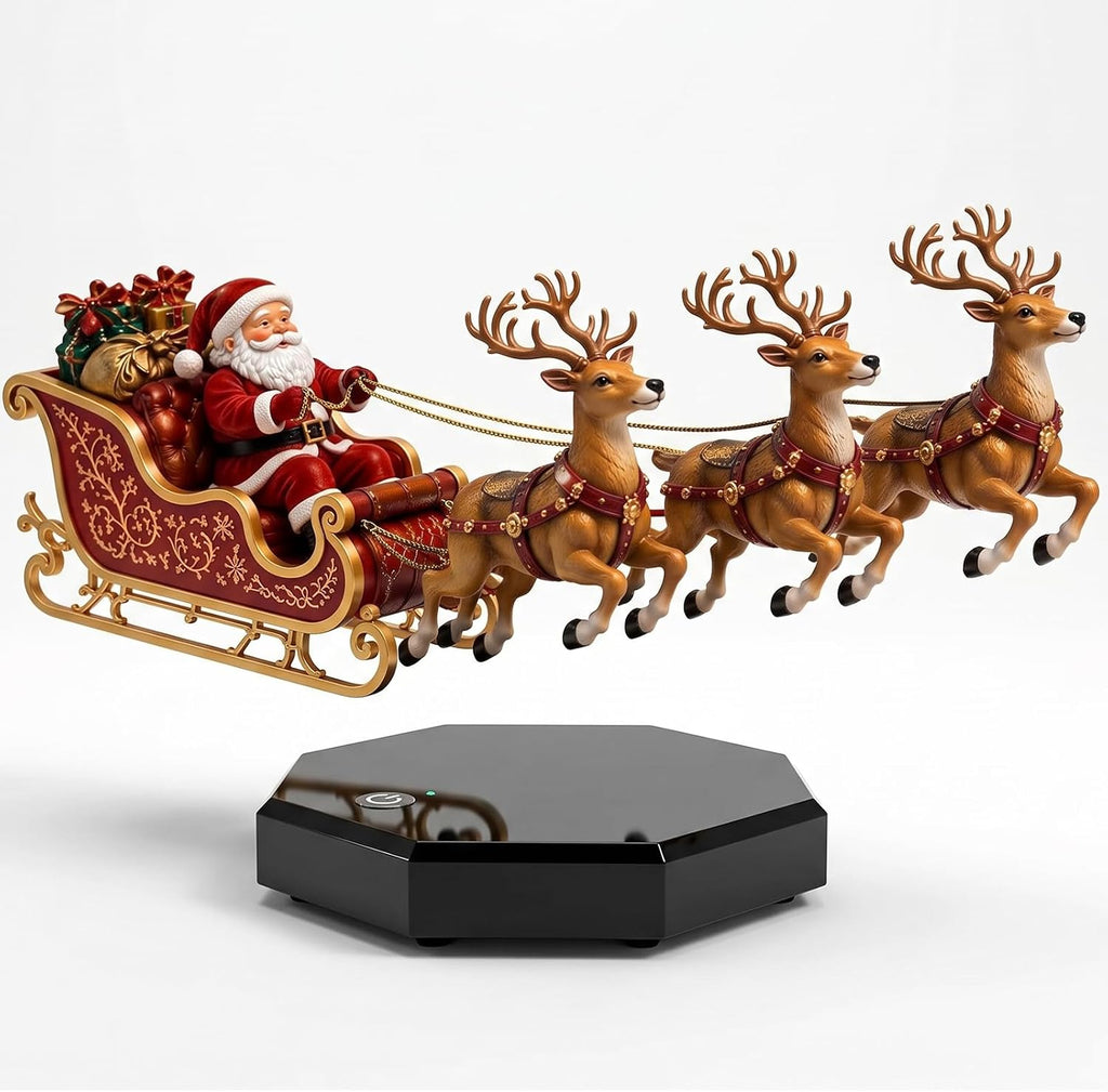 Cozy Noel floating Santa sleigh with three reindeer